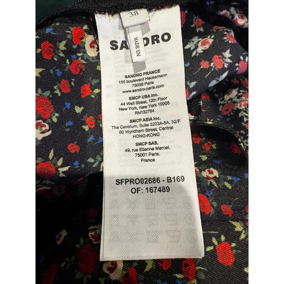 Sandro Paris Emmanuela Floral-print Satin Midi Dress In Black Red Sz 38/US 6 - Picture 6 of 6